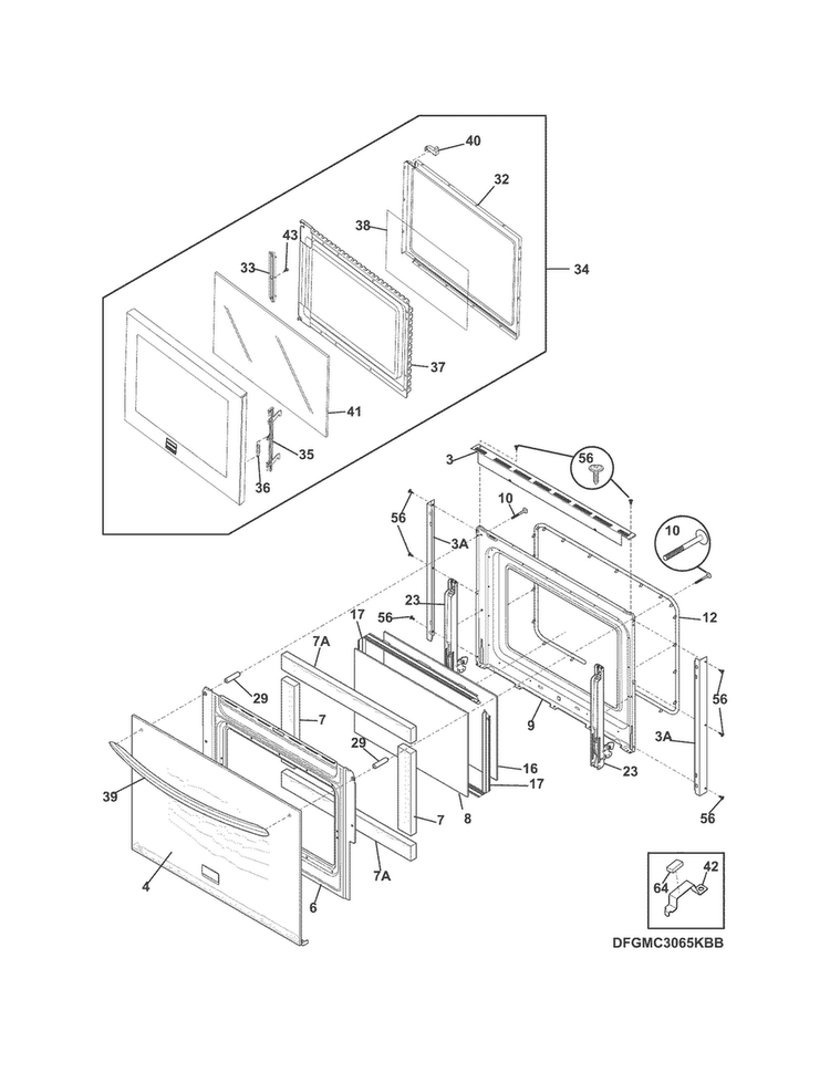 Doors Diagram and Parts List for FGMC3065KBB  Frigidaire Microwave Oven Combo