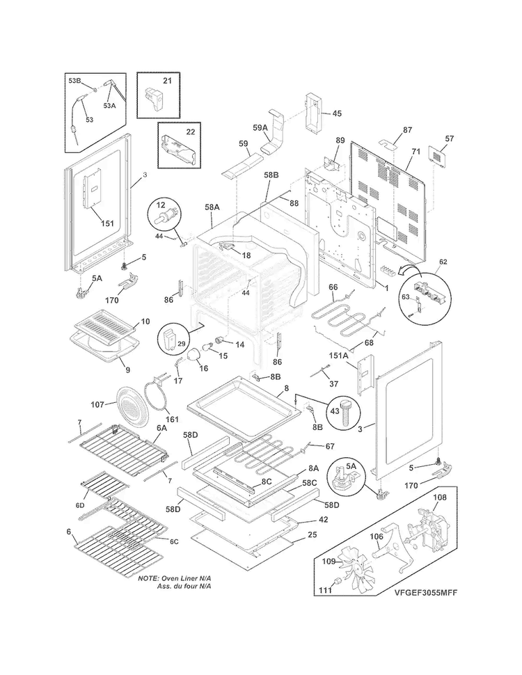 Body Diagram and Parts List for FGEF3055MFF  Frigidaire Range