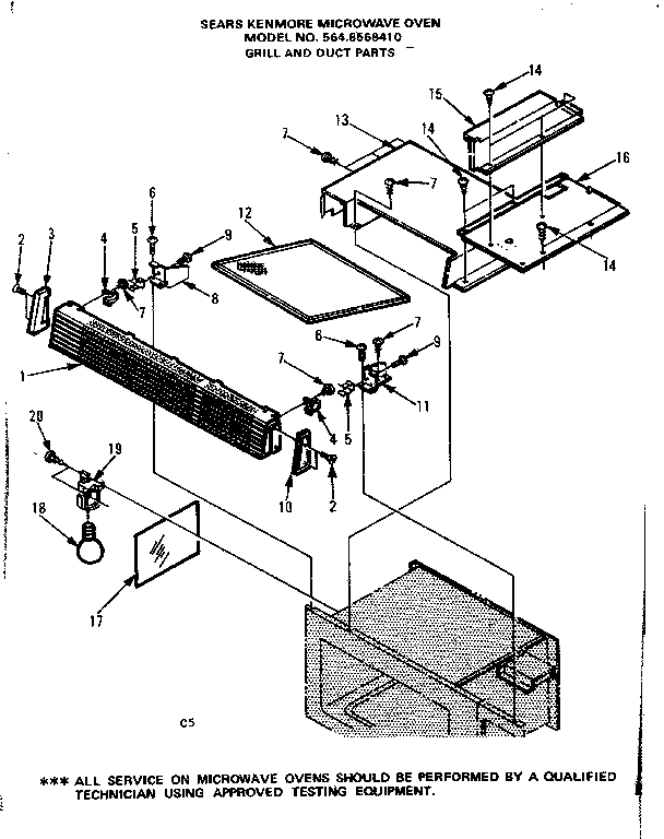 Grill And Duct Parts Diagram and Parts List for 5648568410  Kenmore Microwave