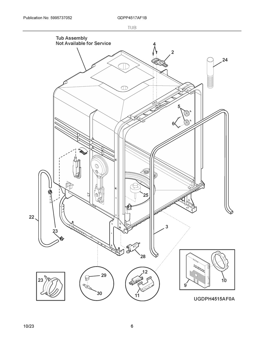 Tub Diagram and Parts List for GDPP4517AF1B  Frigidaire Dishwasher
