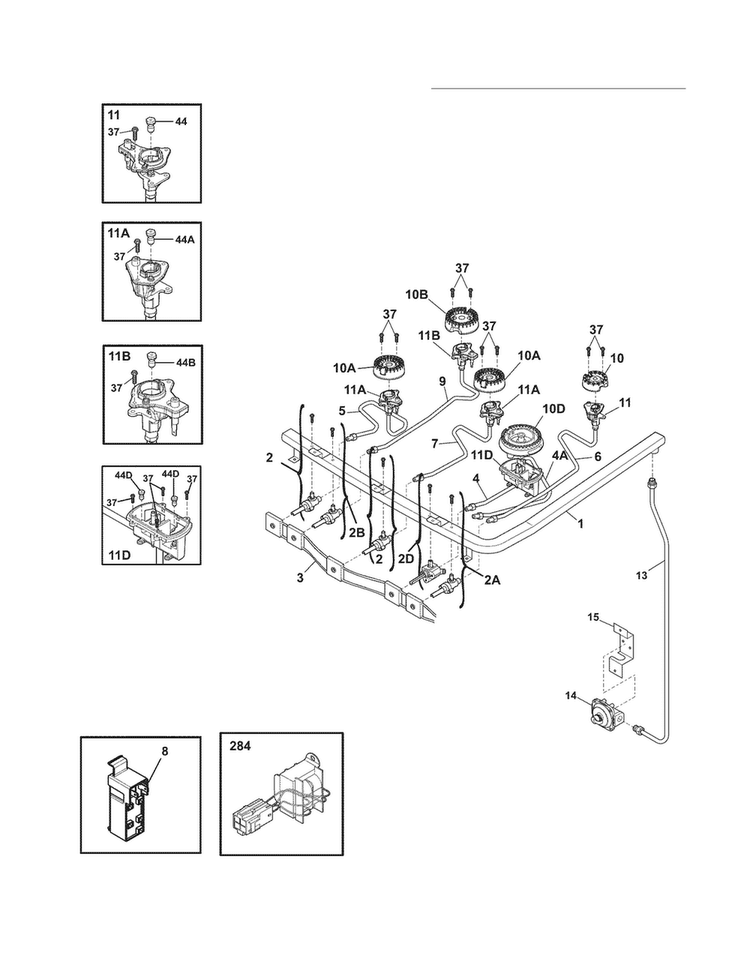 Burner Diagram and Parts List for EW3LDF65GSN  Electrolux Range