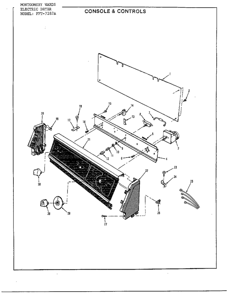 Electric Dryer Console/controls Diagram and Parts List for 7287A  Frigidaire Dryer