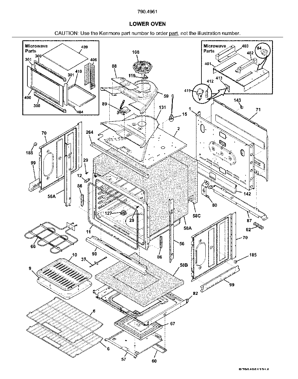 Lower oven Diagram and Parts List for 79049612316  Kenmore Microwave
