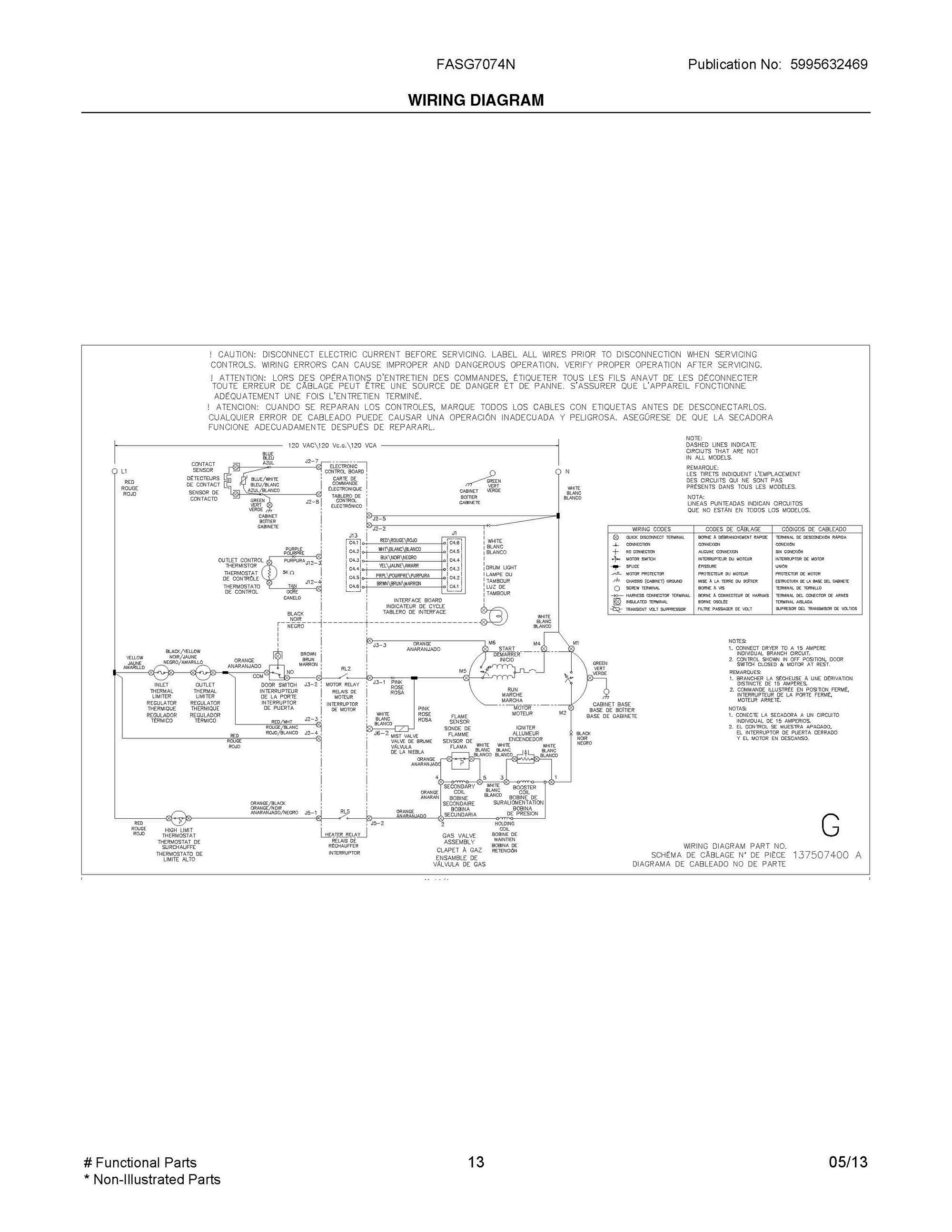 08 - WIRING DIAGRAM Diagram and Parts List for FASG7074NR3  Frigidaire Dryer