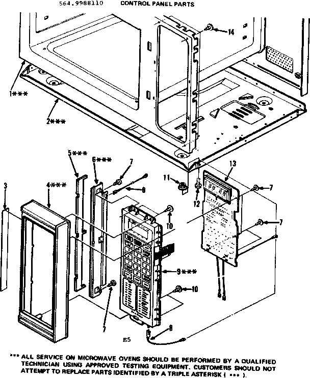 Control Panel Parts Diagram and Parts List for 5649988110  Kenmore Microwave