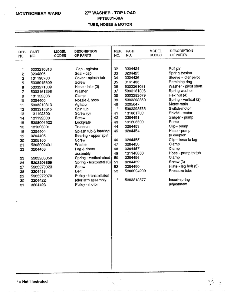 Tubs/hoses And Motor Page 2 Diagram and Parts List for 6001-80A  Frigidaire Washer
