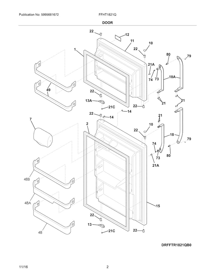 Door Diagram and Parts List for FFHT1821QB4  Frigidaire Refrigerator