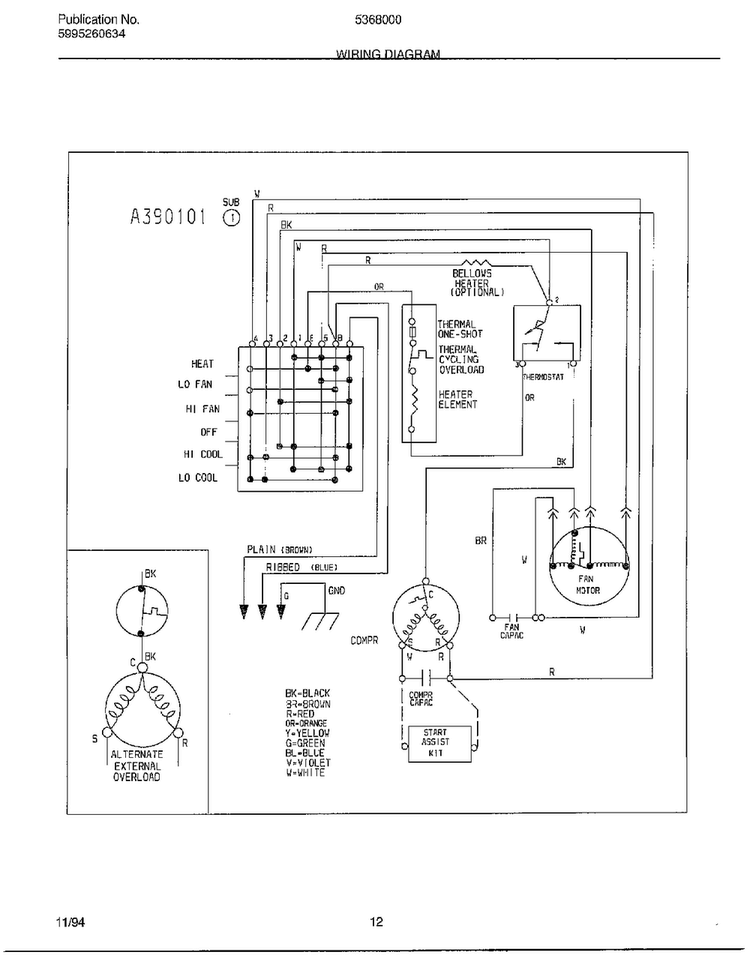 Wiring Diagram Diagram and Parts List for 5368000C  Frigidaire Air Conditioner