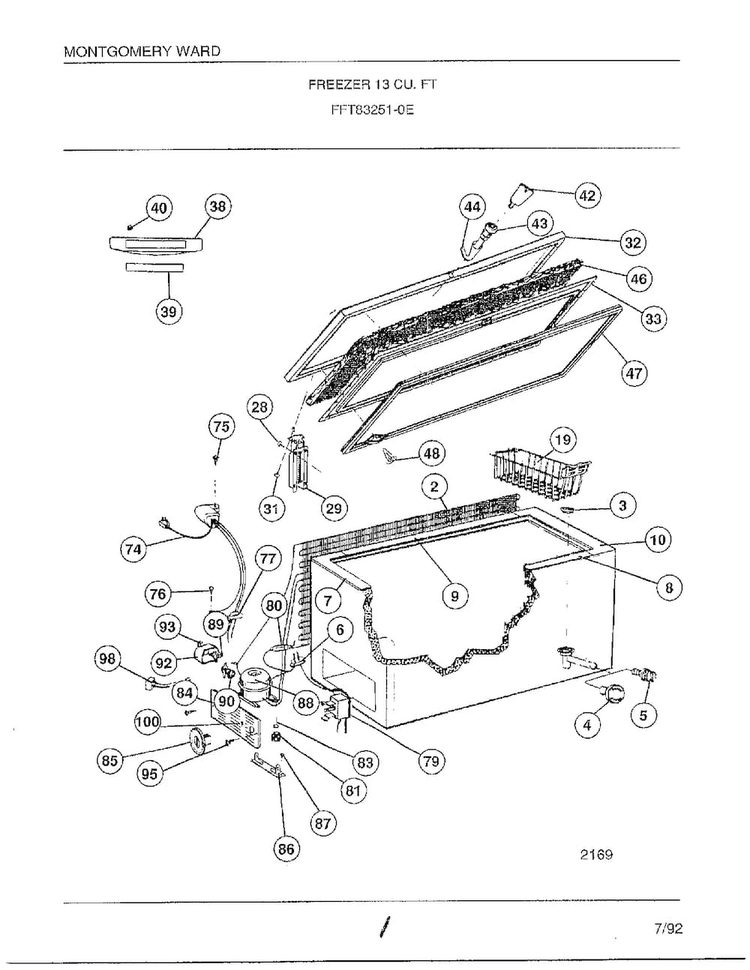 Freezer 13 Cu. Ft. Diagram and Parts List for 53251-0E  Frigidaire Freezer