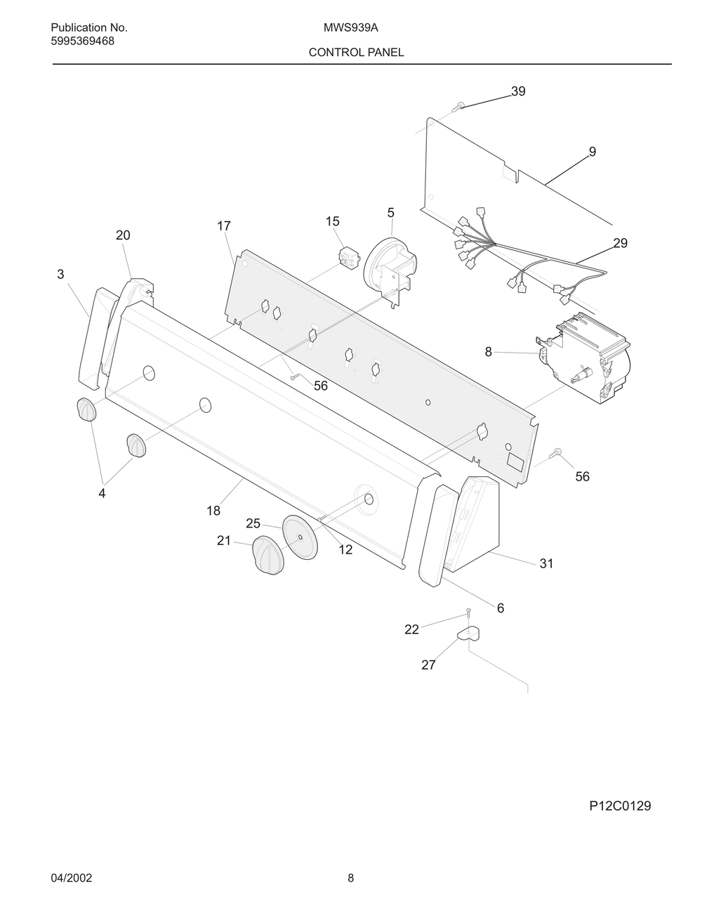 Control Panel Diagram and Parts List for MWS939AQ0  Frigidaire Washer
