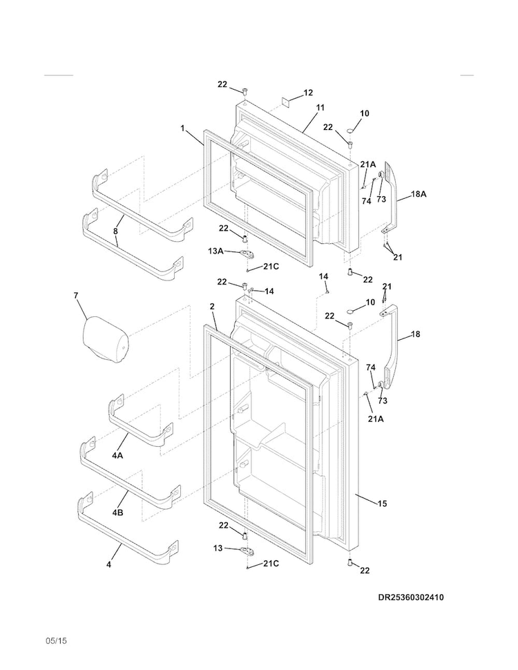 Doors Diagram and Parts List for 25360303412  Kenmore Refrigerator