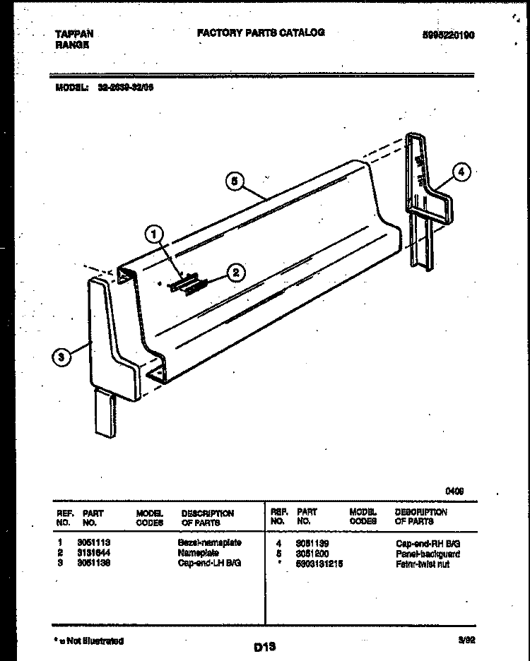 BACKGUARD Diagram and Parts List for 32-2639-00-06  Tappan Range