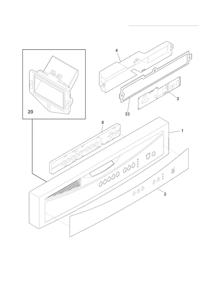 Control Panel Diagram and Parts List for FDB520RHB3B  Frigidaire Dishwasher