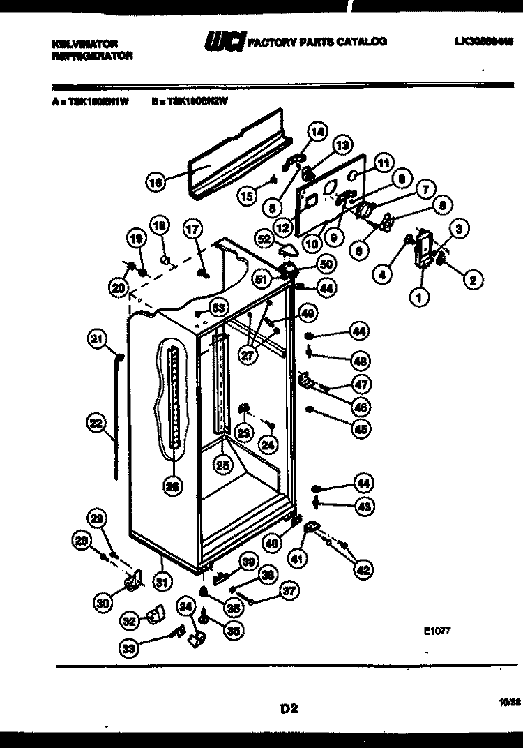 CABINET PARTS Diagram and Parts List for TSK180EN2D  Kelvinator Refrigerator