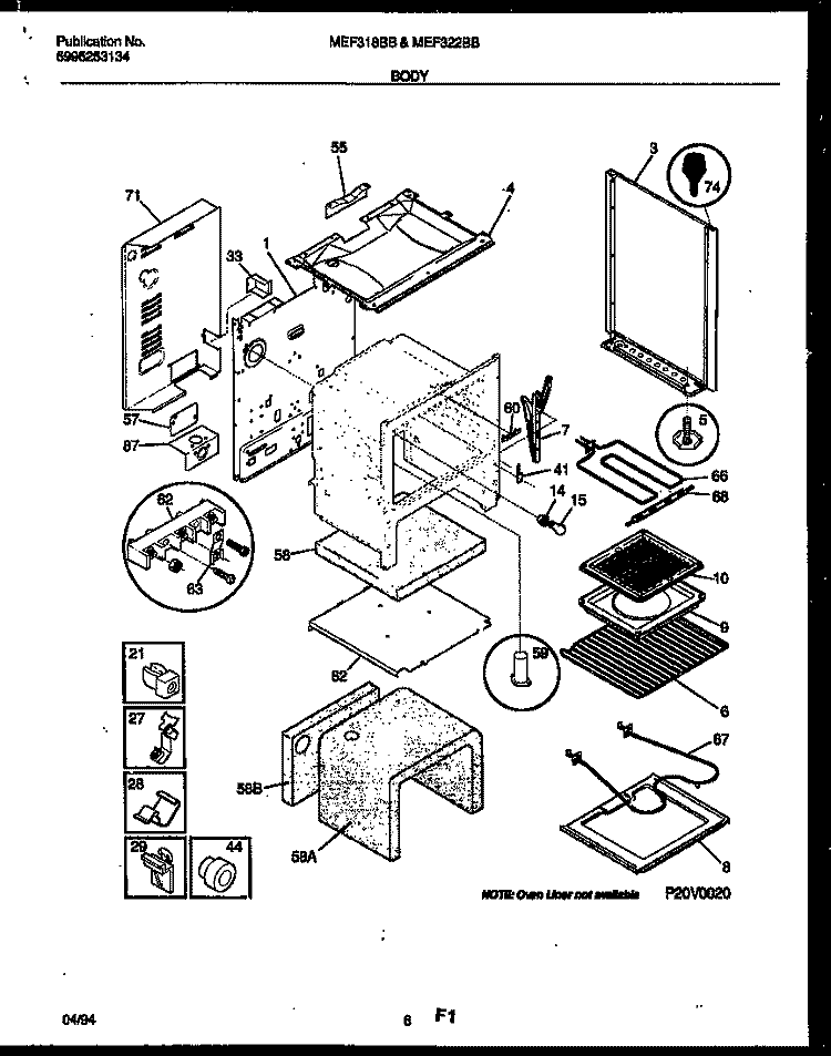 BODY PARTS Diagram and Parts List for MEF318BBWA  Frigidaire Range