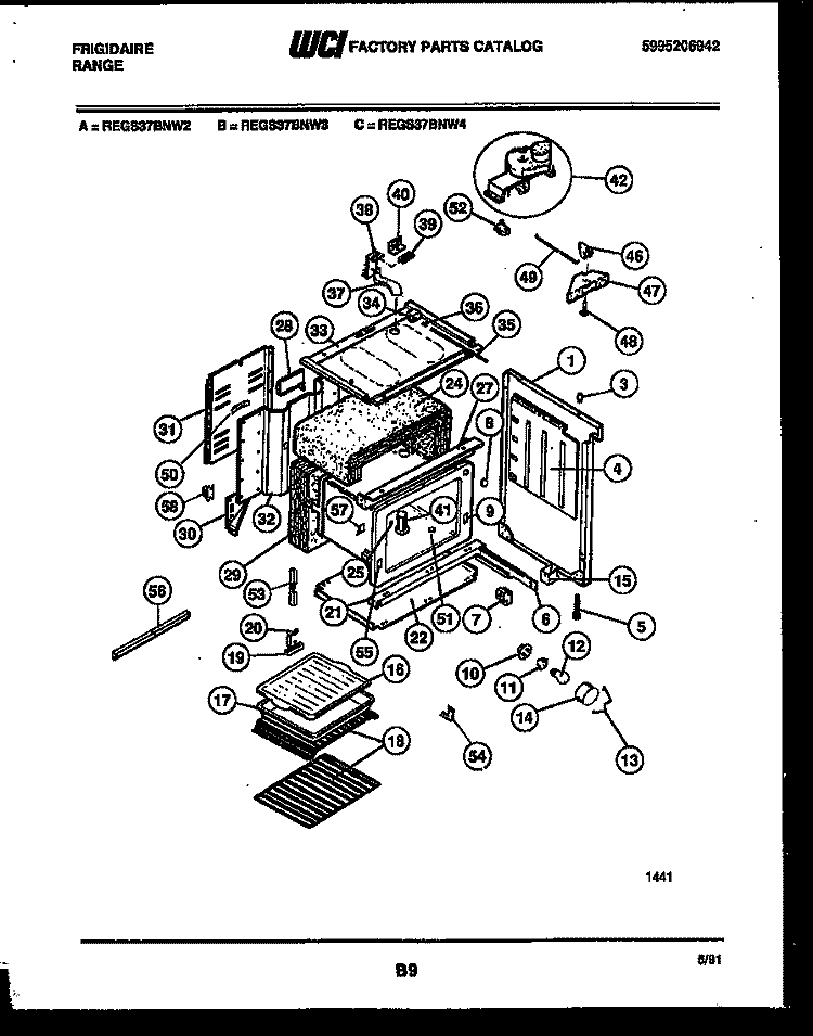 BODY PARTS Diagram and Parts List for REGS37BNW2  Frigidaire Range