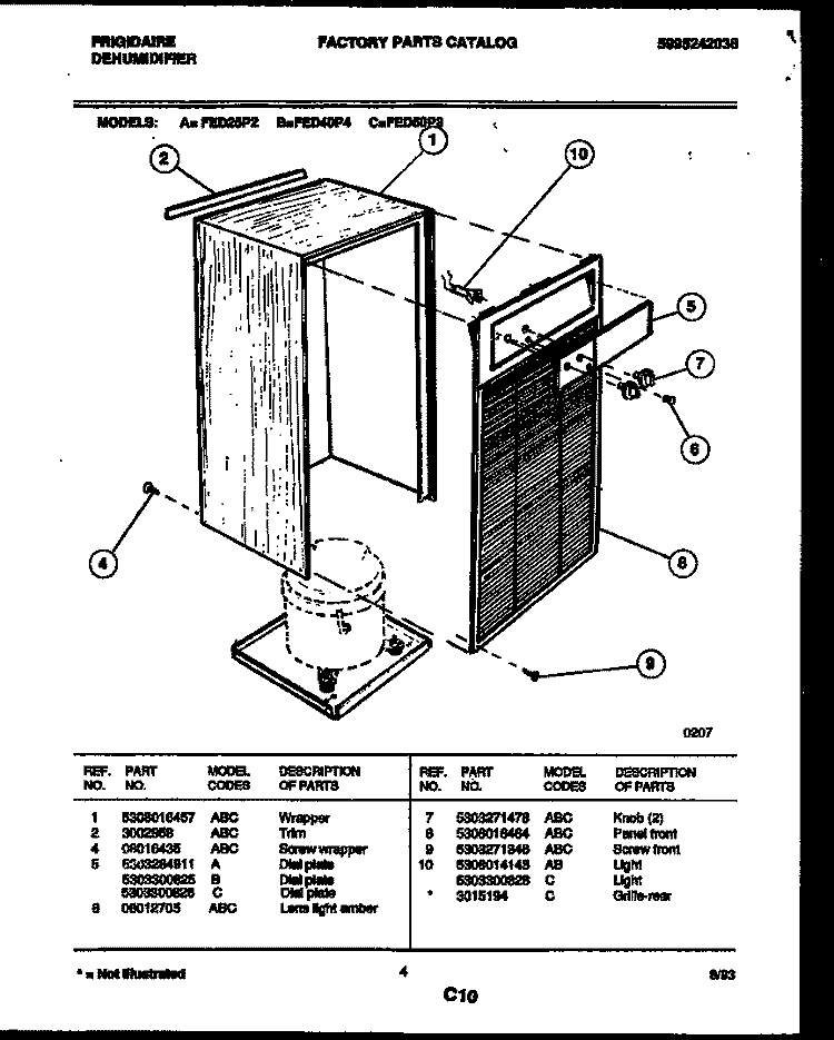 CABINET AND CONTROL PARTS Diagram and Parts List for FED25P2  Frigidaire Dehumidifier