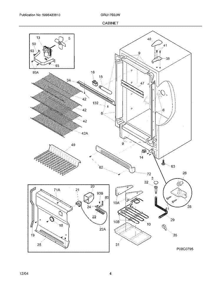 CABINET Diagram and Parts List for GRU17B2JW8  Gibson Refrigerator