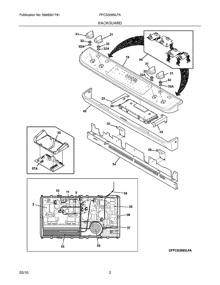 BACKGUARD Diagram and Parts List for FPCS3085LFA  Frigidaire Range
