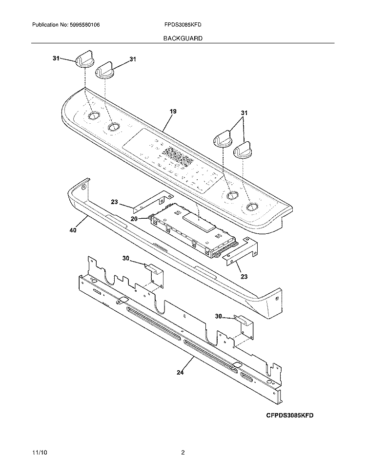 BACKGUARD Diagram and Parts List for FPDS3085KFD  Frigidaire Range