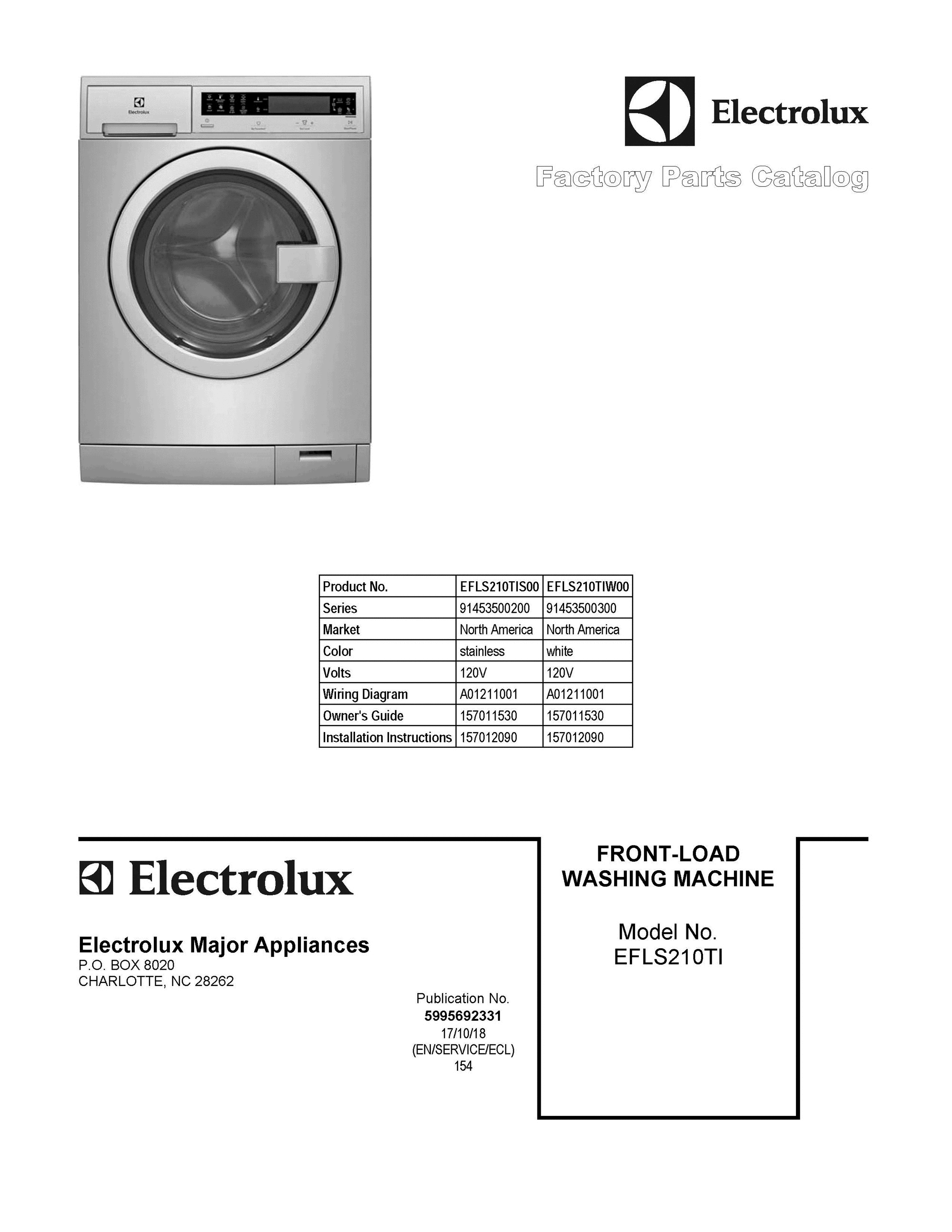 01 - COVER SHEET Diagram and Parts List for EFLS210TIS00  Frigidaire Washer