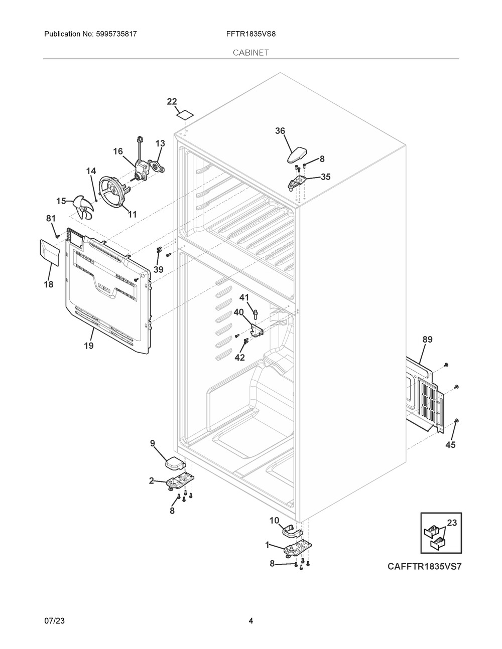 Cabinet Diagram and Parts List for FFTR1835VS8  Frigidaire Refrigerator