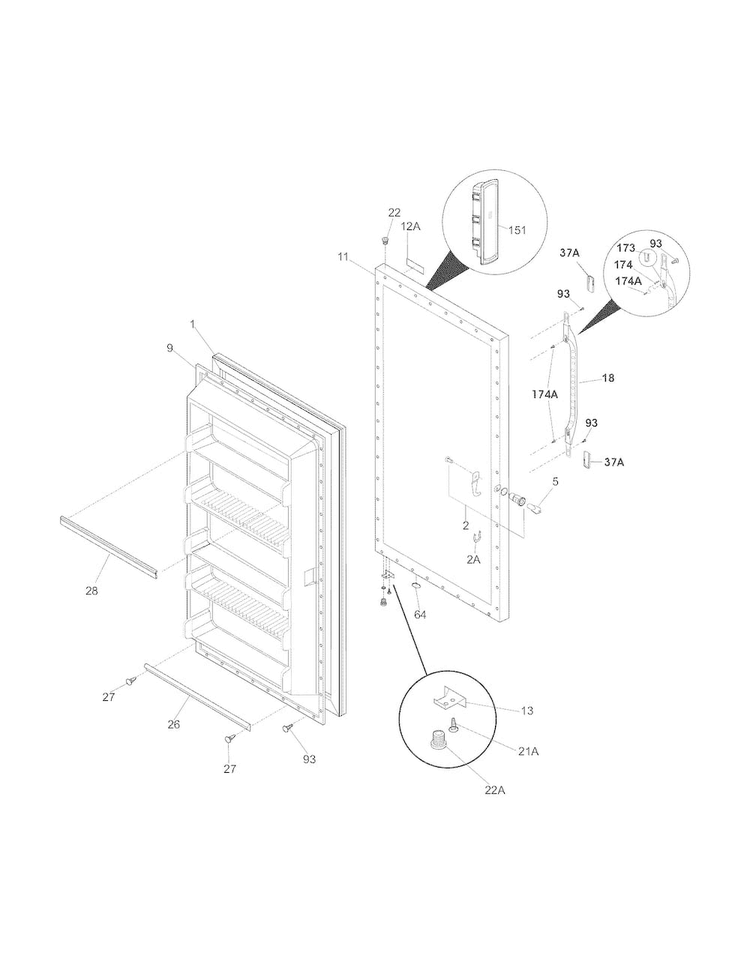 Door Diagram and Parts List for 253280528012  Kenmore Freezer