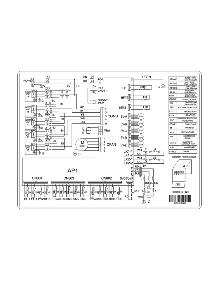 Wiring Diagram Diagram and Parts List for FFHP362ZQ20  Frigidaire Air Conditioner