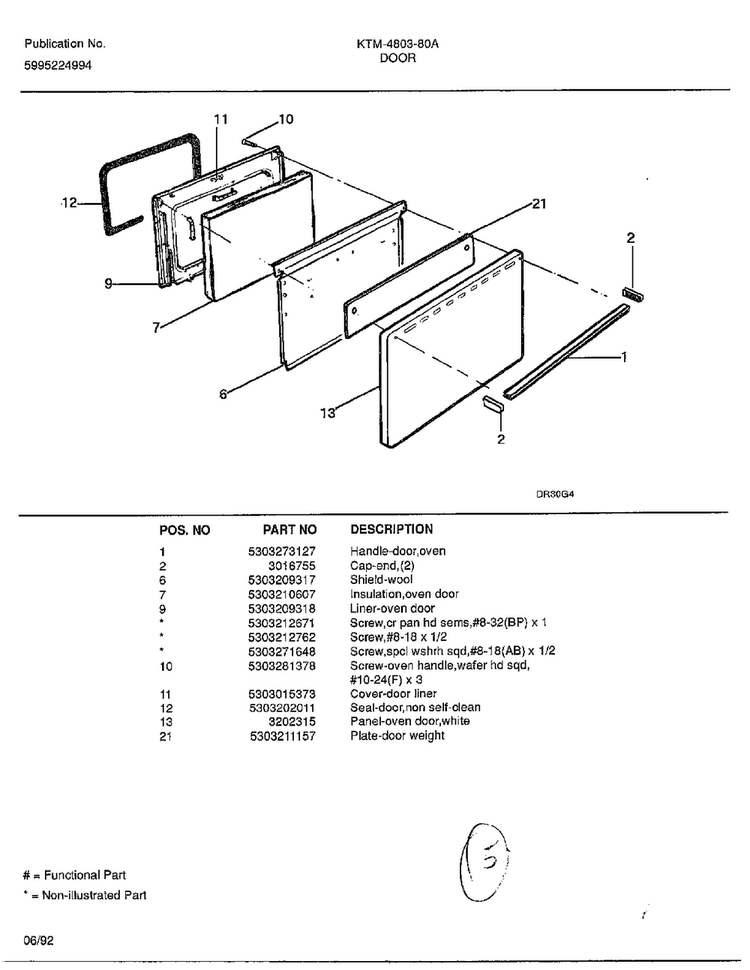 Door Diagram and Parts List for 4803A  Frigidaire Range