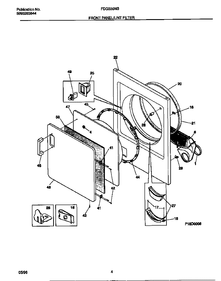 FRONT PANEL / LINT FILTER Diagram and Parts List for FDG336NBS2  Frigidaire Dryer