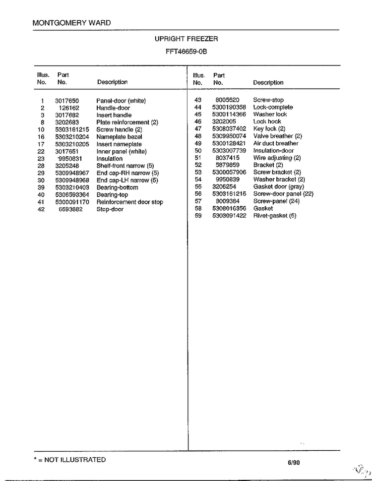 Upright Freezer Page 2 Diagram and Parts List for 46659B  Frigidaire Freezer