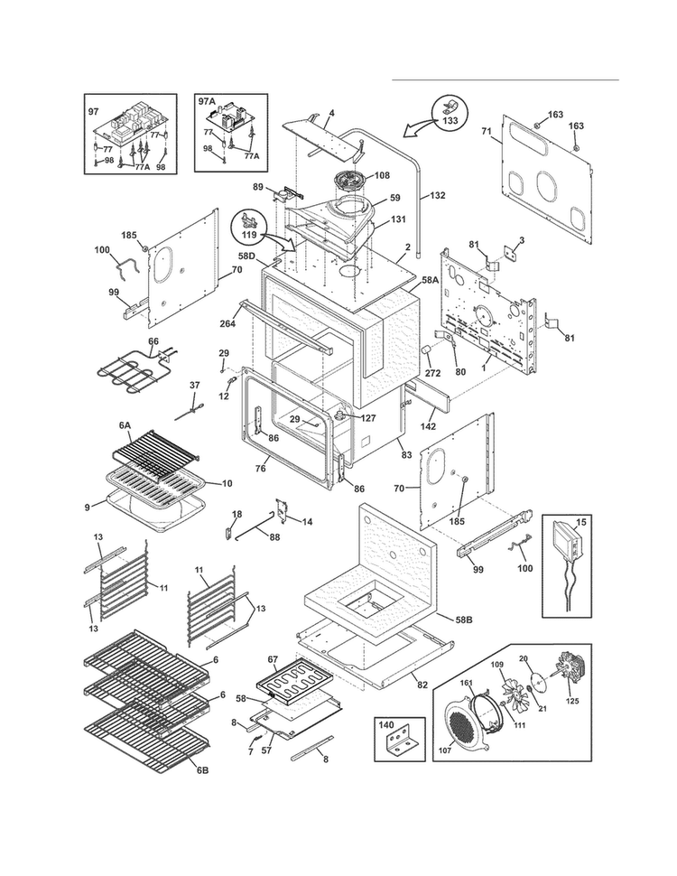 Upper Oven Diagram and Parts List for EI27EW45JS3  Electrolux Wall Oven