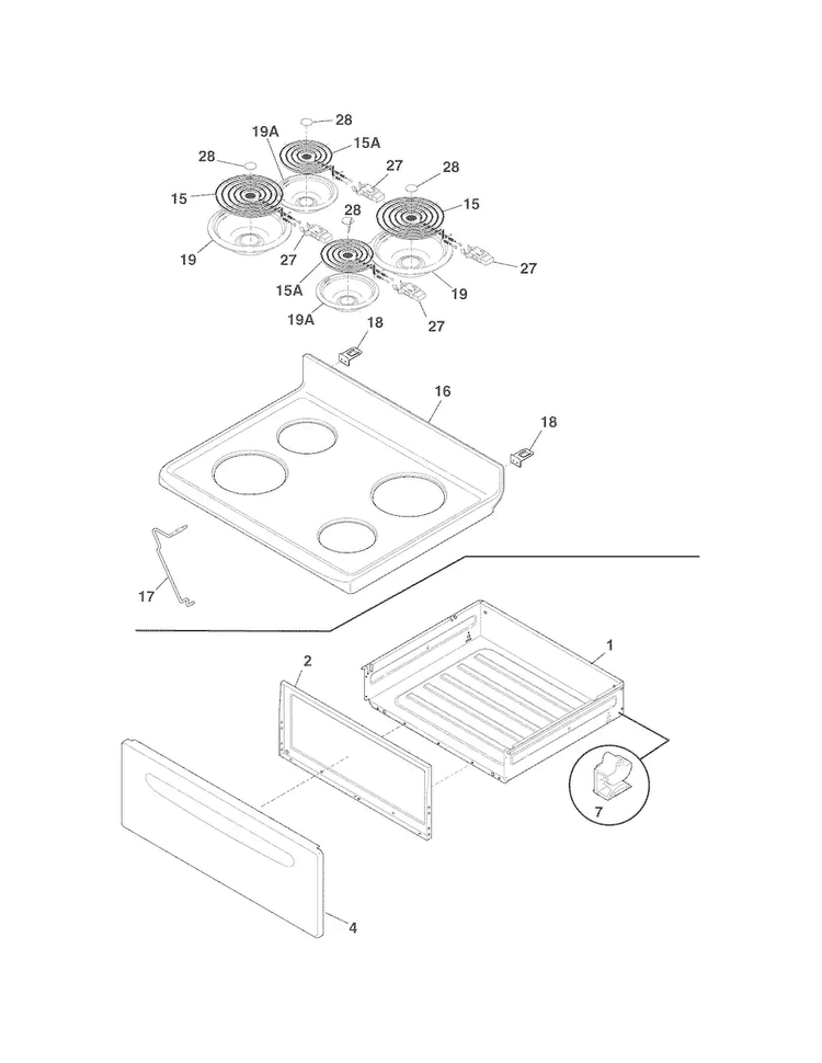 Top/drawer Diagram and Parts List for TEF351EWN  Tappan Range