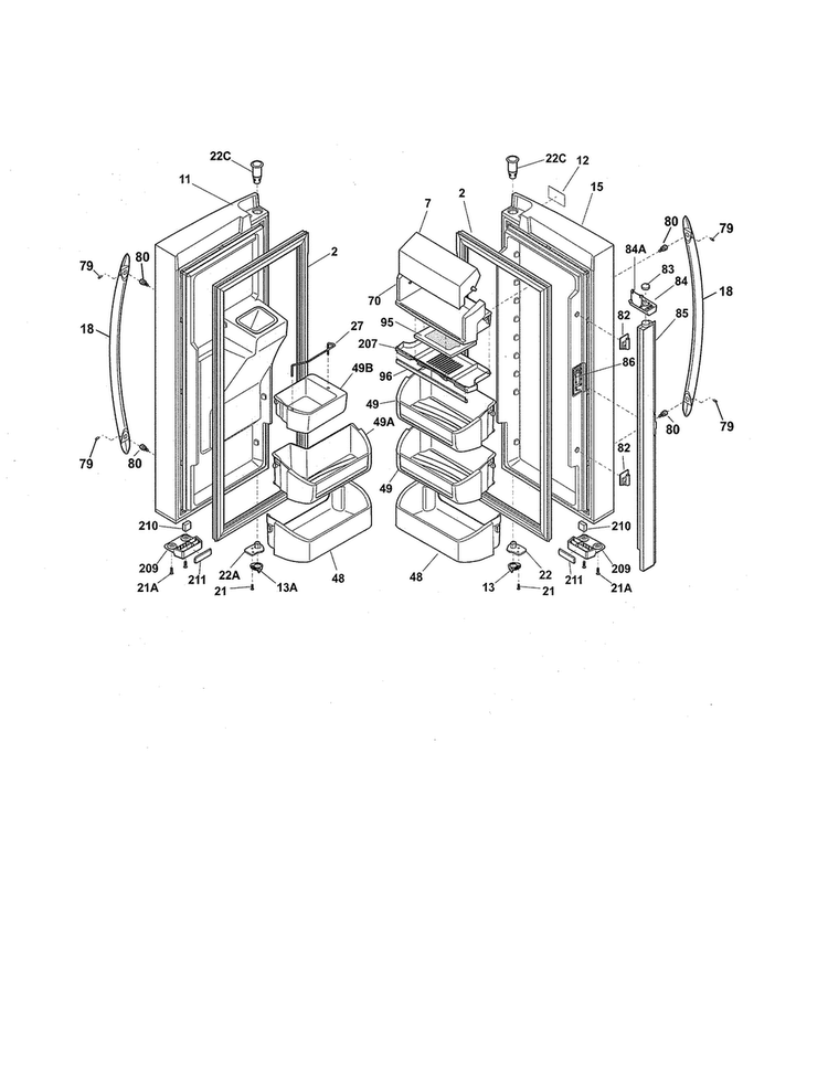 Fresh Food Door Diagram and Parts List for LGHB2867PF3  Frigidaire Refrigerator