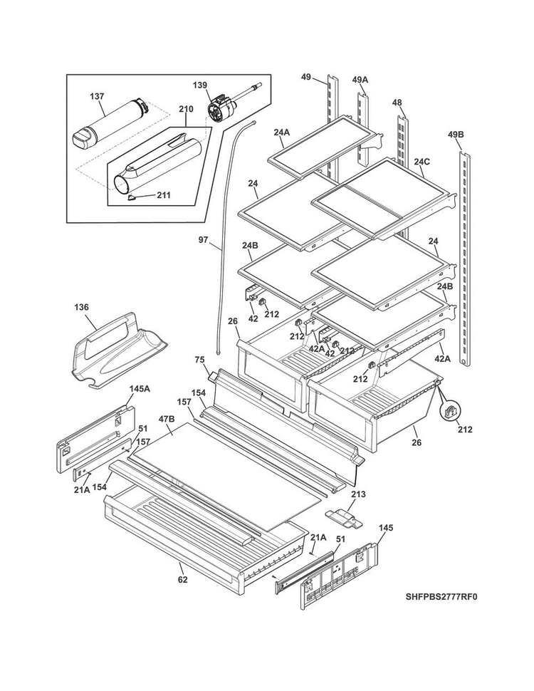 Shelves Diagram and Parts List for FPBS2777RF3  Frigidaire Refrigerator