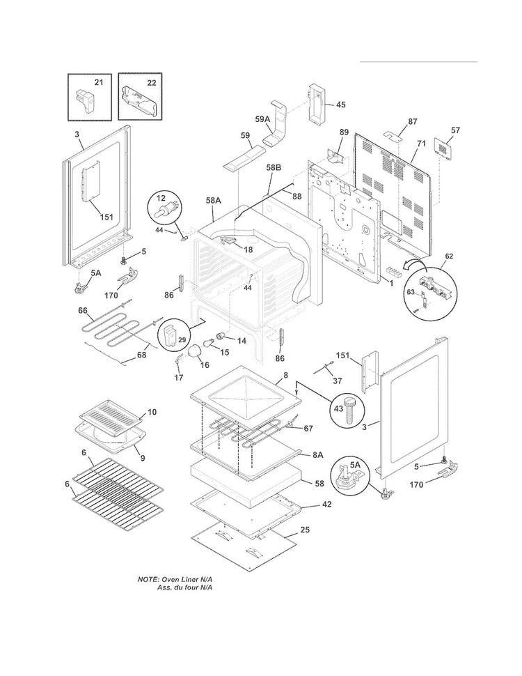 Body Diagram and Parts List for LFEF3018LWE  Frigidaire Range