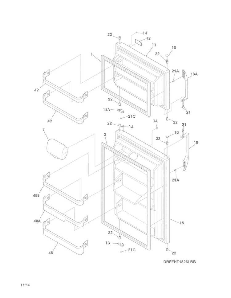 Doors Diagram and Parts List for FFHT1826LWD  Frigidaire Refrigerator