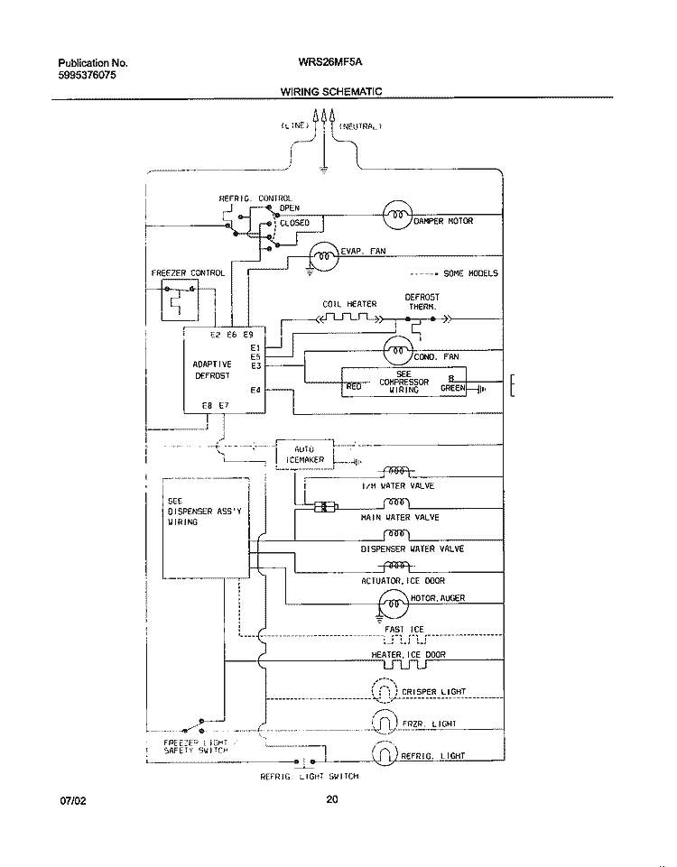 WIRING SCHEMATIC Diagram and Parts List for WRS26MF5AQ4  Westinghouse Refrigerator