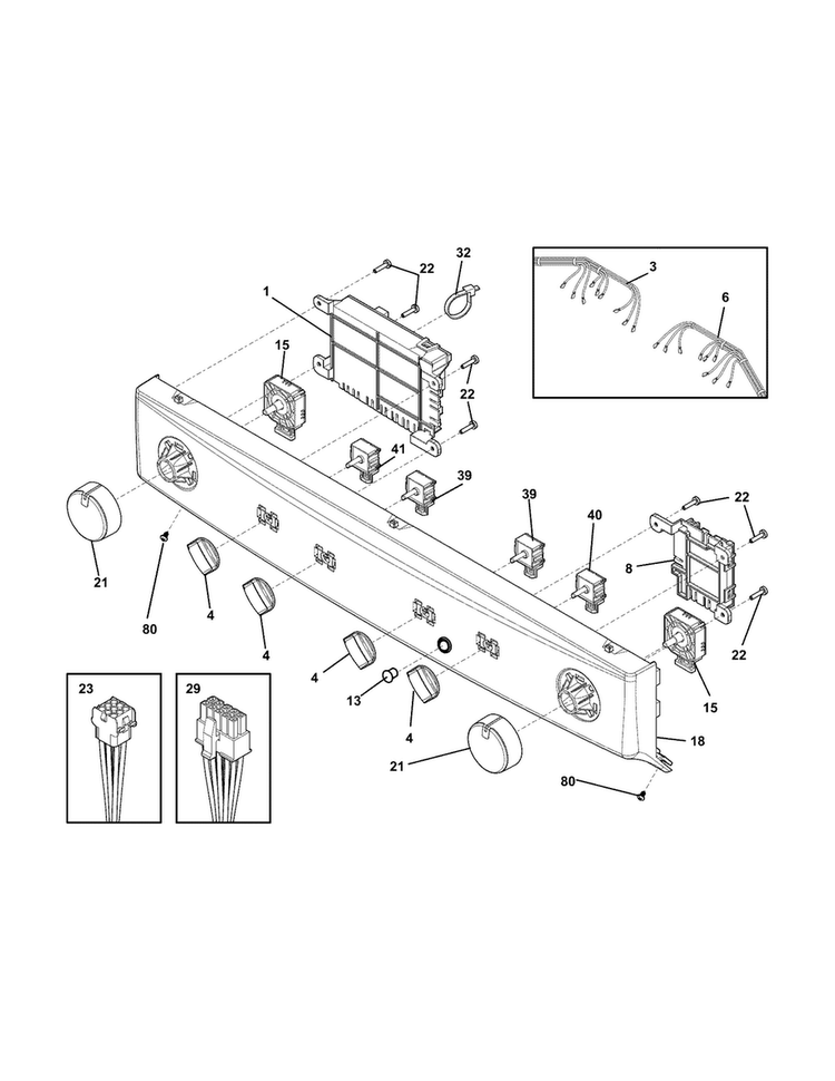 Control Panel Diagram and Parts List for CFLE2022MW0  Frigidaire Washer Dryer Combo