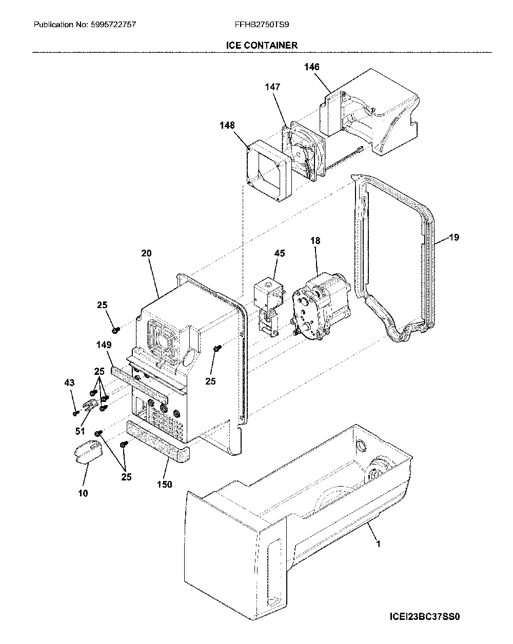 Container Diagram and Parts List for FFHB2750TS9  Frigidaire Refrigerator