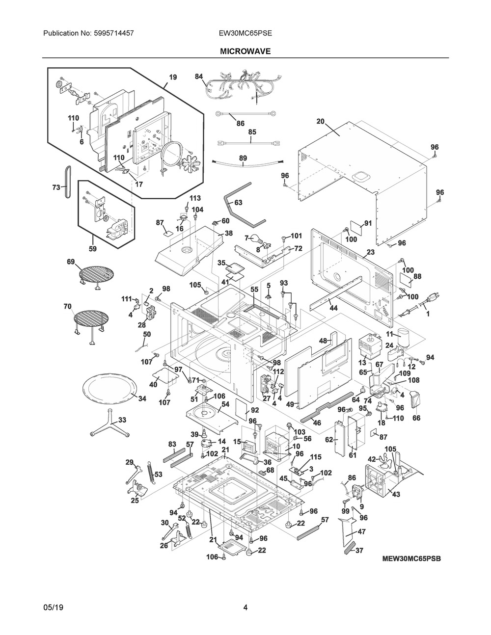 Microwave Diagram and Parts List for EW30MC65PSE  Frigidaire Wall Oven