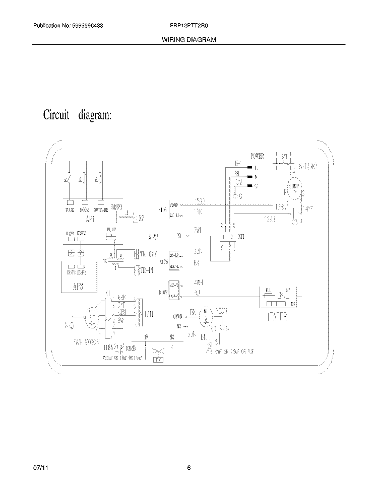 WIRING DIAGRAM Diagram and Parts List for FRP12PTT2R0  Frigidaire Air Conditioner
