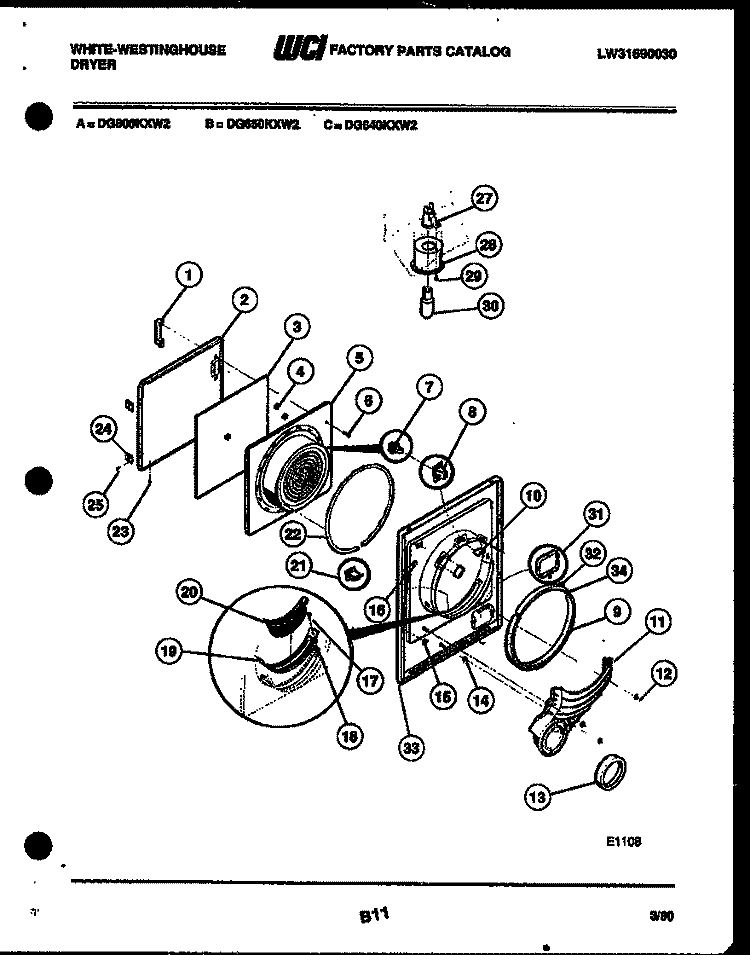 DOOR PARTS Diagram and Parts List for DG650KXH2  Frigidaire Dryer