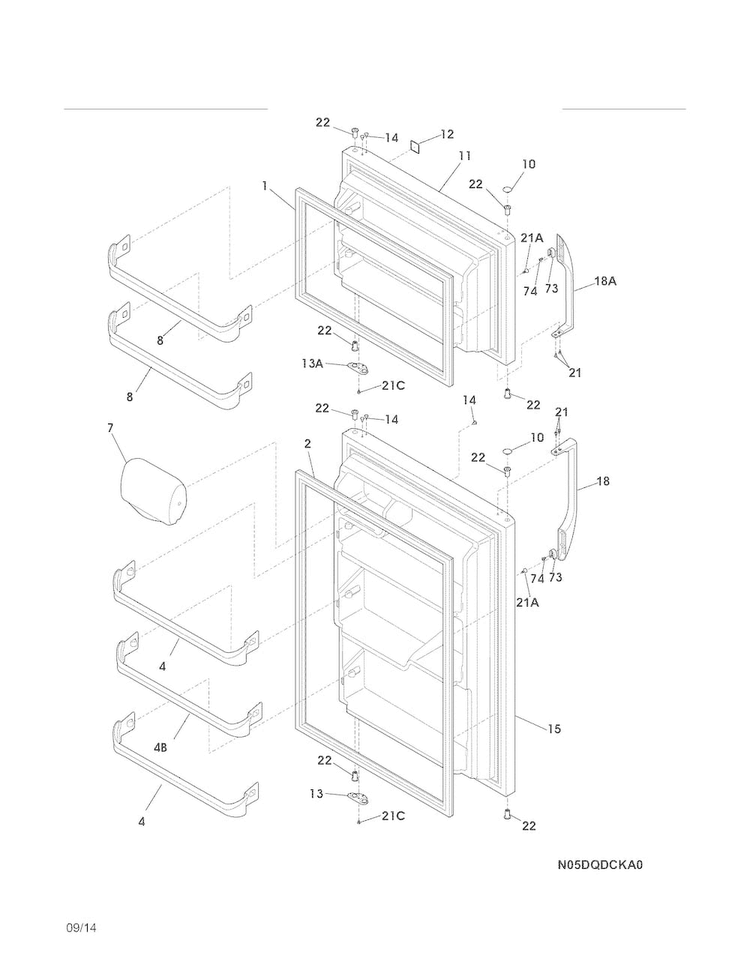 Doors Diagram and Parts List for 25360412410  Kenmore Refrigerator
