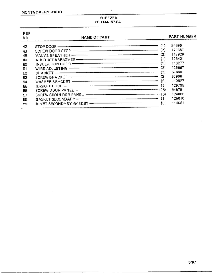 Freezer Page 2 Diagram and Parts List for 44157A-0  Frigidaire Freezer