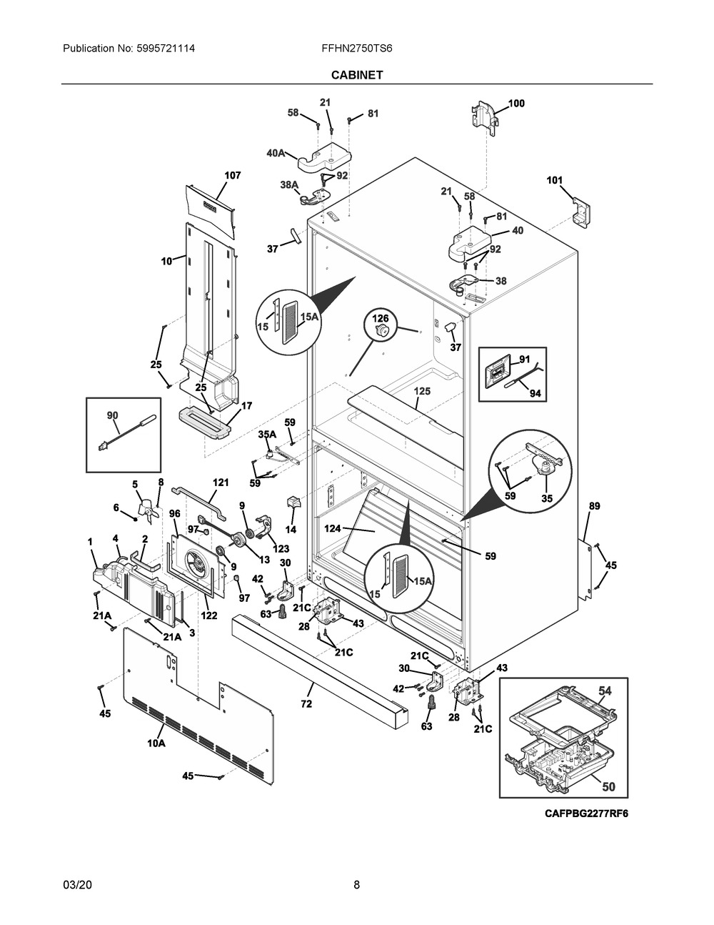 Cabinet Diagram and Parts List for FFHN2750TS6  Frigidaire Refrigerator