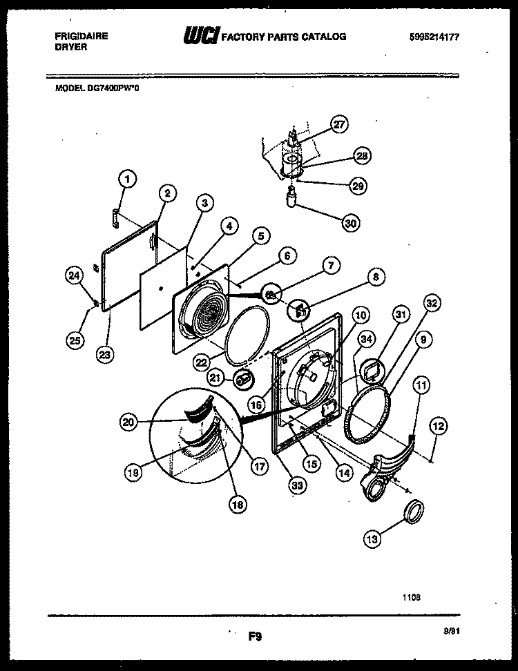 DOOR PARTS Diagram and Parts List for DG7400PW0  Frigidaire Dryer
