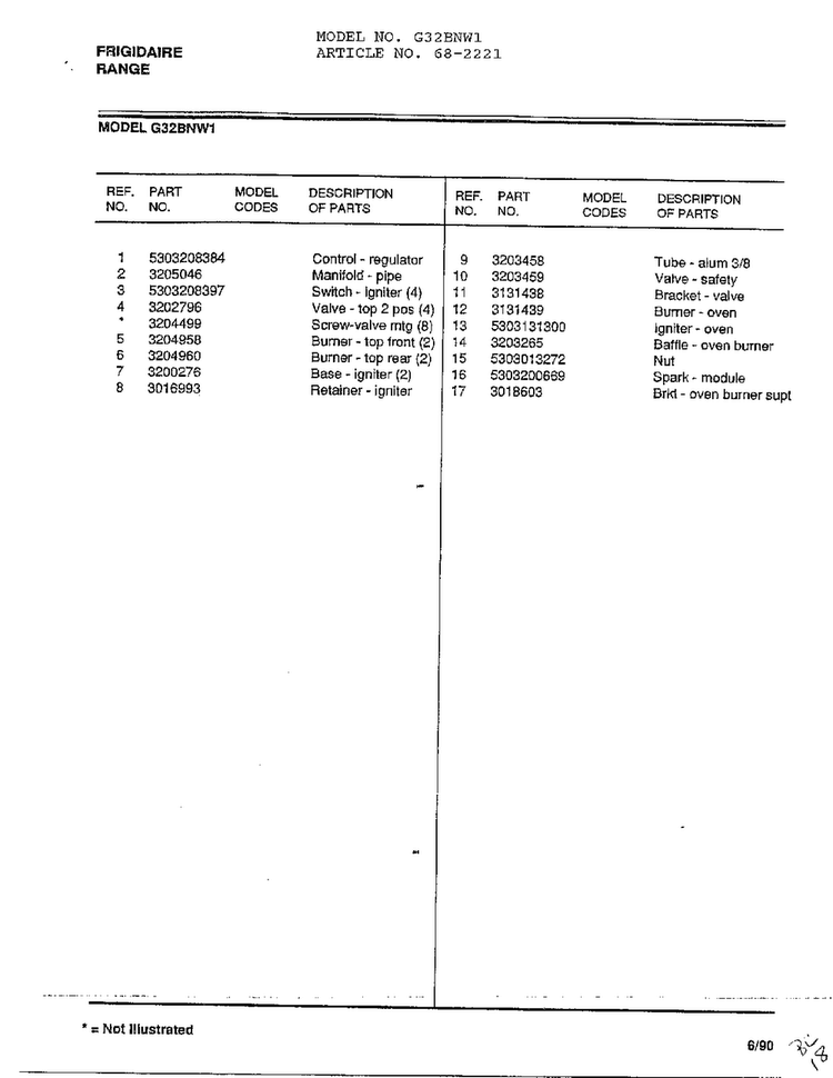 Frigidaire - Range Page 6 Diagram and Parts List for 2221  Frigidaire Range