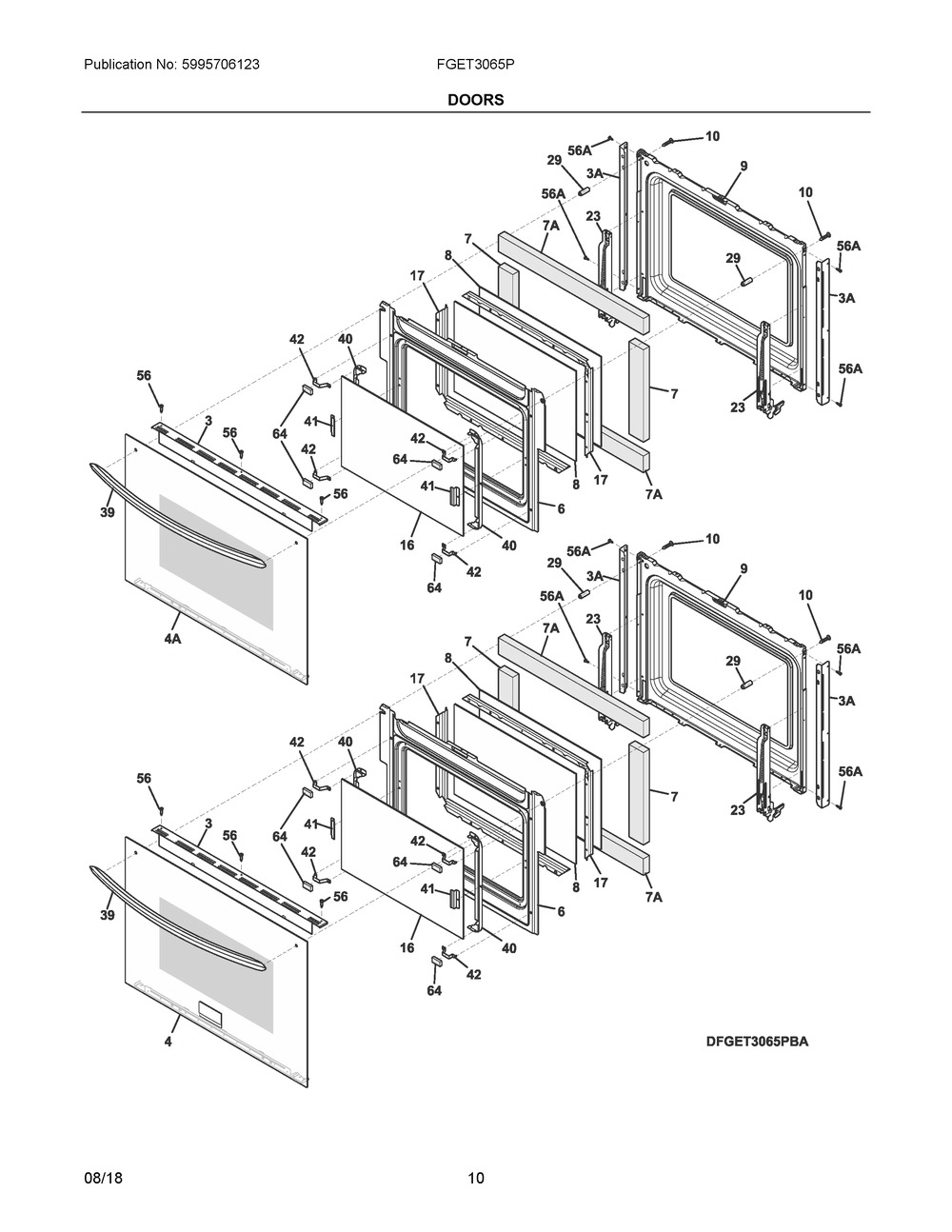 Doors Diagram and Parts List for FGET3065PBG  Frigidaire Wall Oven