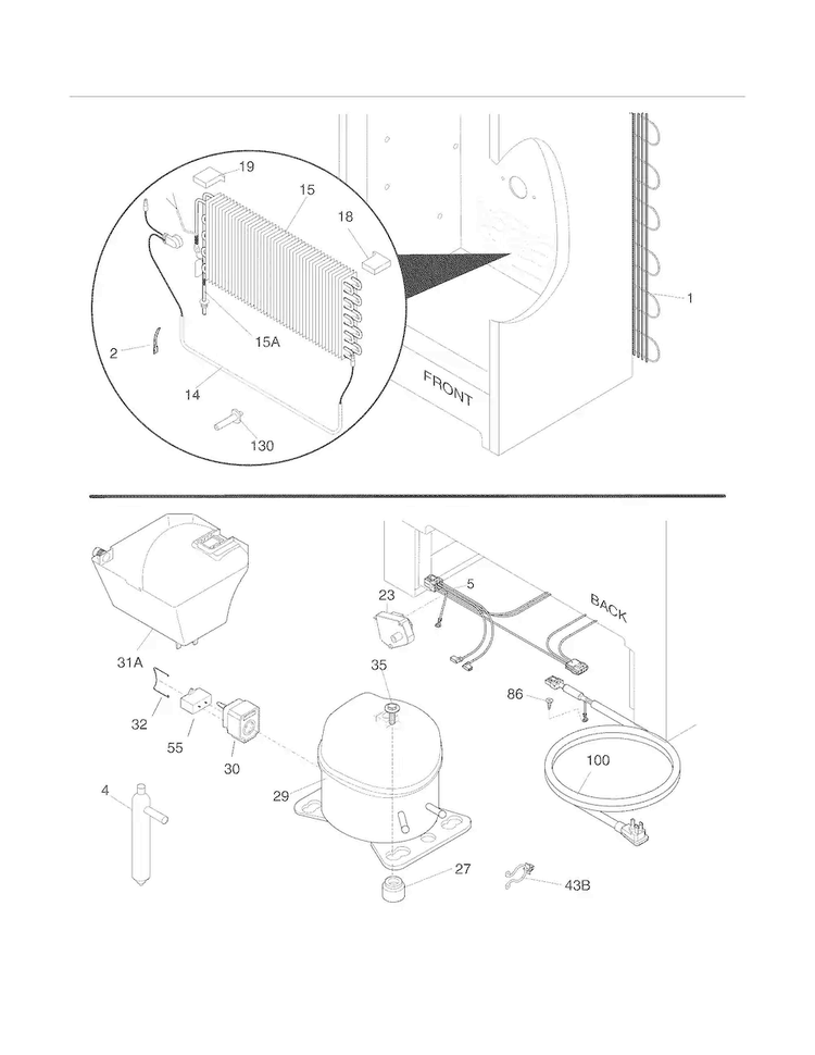 System Diagram and Parts List for LFUH17F2NW0  Frigidaire Freezer